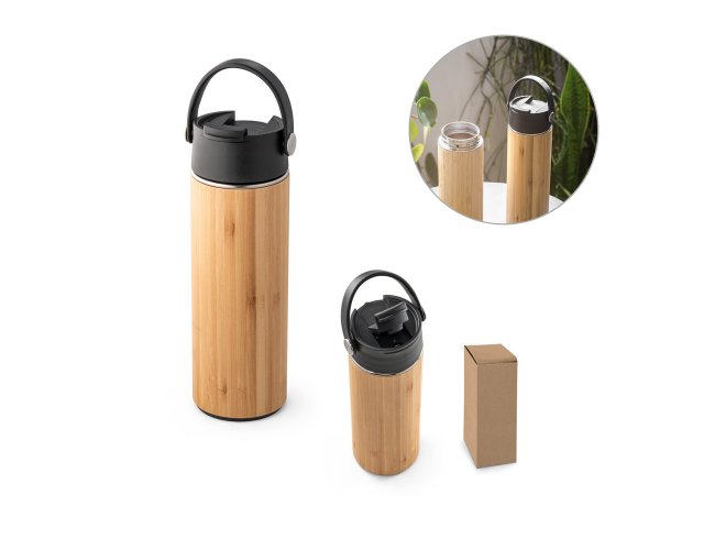 LAVER. Garrafa em ao inox e bambu de parede dupla trmica, isolada a vcuo 440 mL