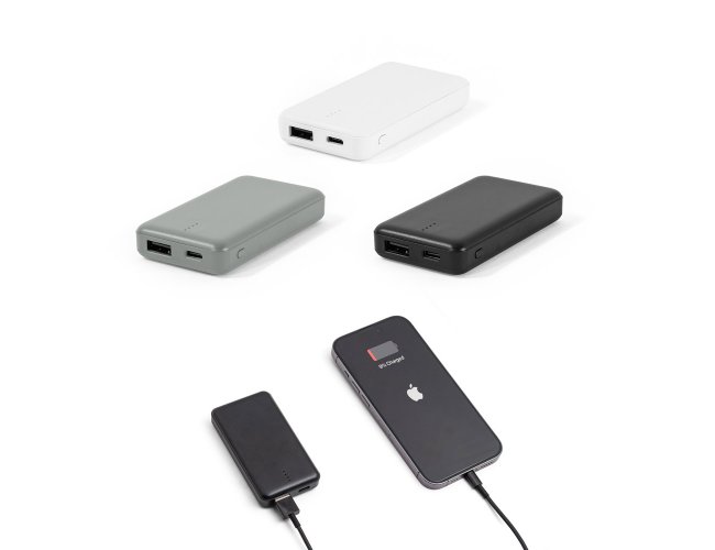 Bateria portátil em ABS 100% reciclado e capacidade de 4.000 mAh